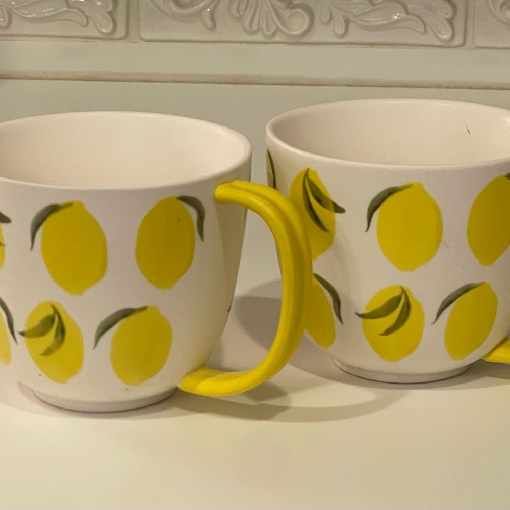 RARE Set Of 2 Anthropologie Lemon Tutti Mugs Beautiful Pattern - Picture 2 of 4